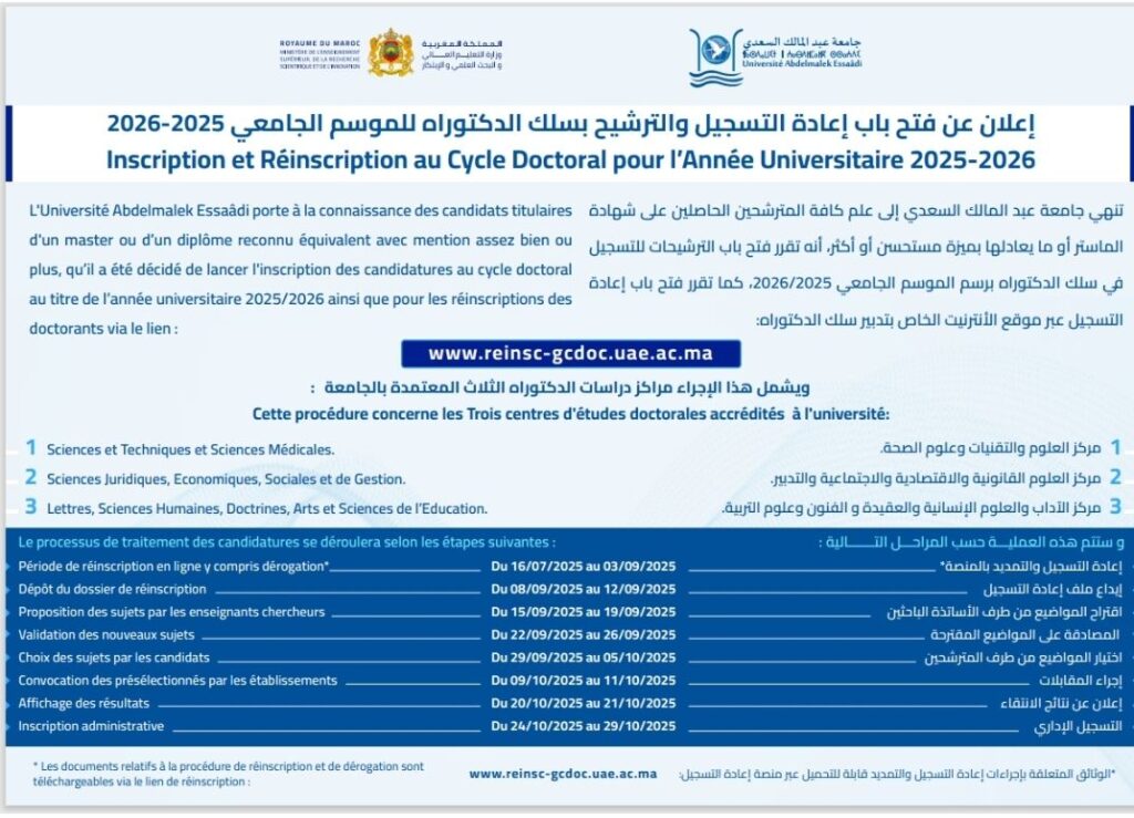 التسجيل في سلك الدكتوراه بجامعة عبد المالك السعدي بتطوان 2025 2026